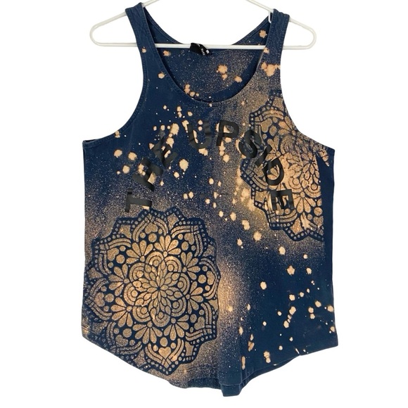 The Upside Tank Top Women Size 10 Navy Blue Logo Floral Reverse Tie Dye Handmade - Picture 1 of 10